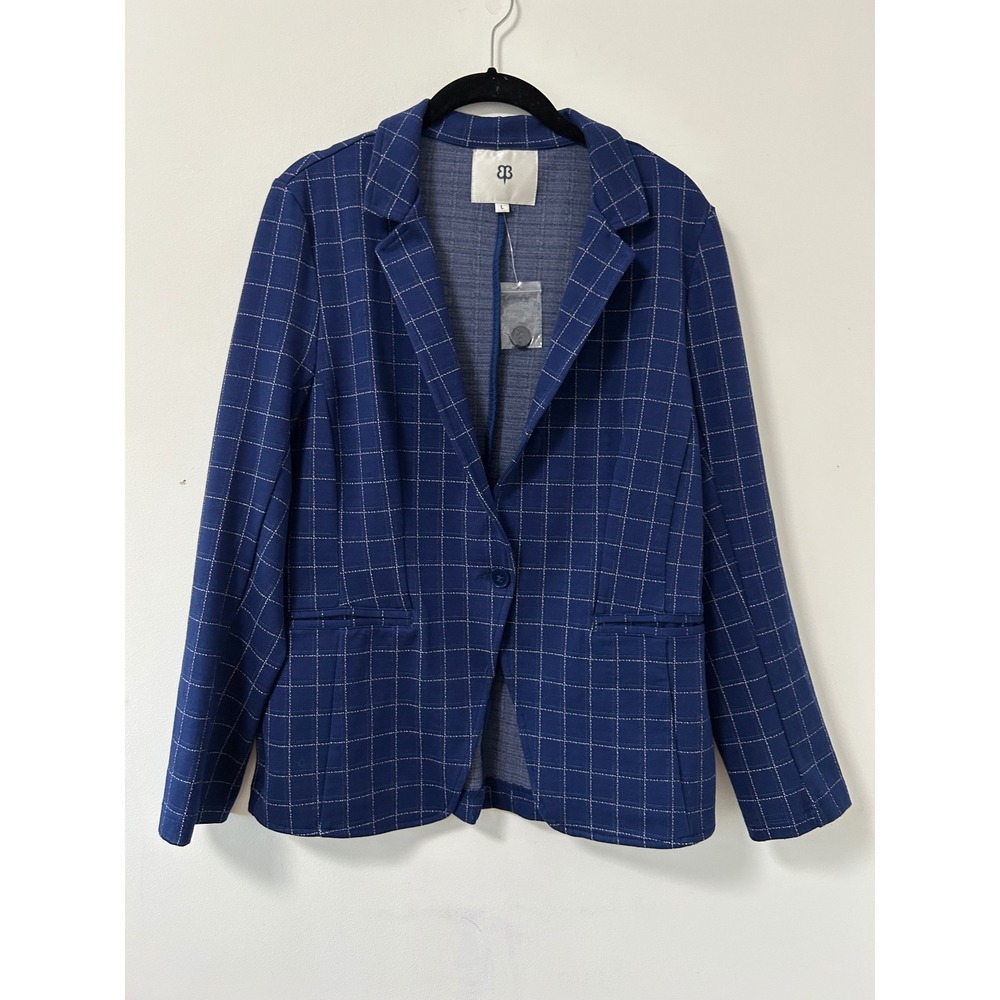 Betabrand Grid Pattern Classic Blazer Women Size L Blue Dark Academia Tailored